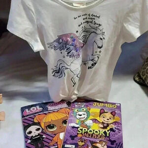 Pre-bundled t-shirt Unicorn+free coloring books